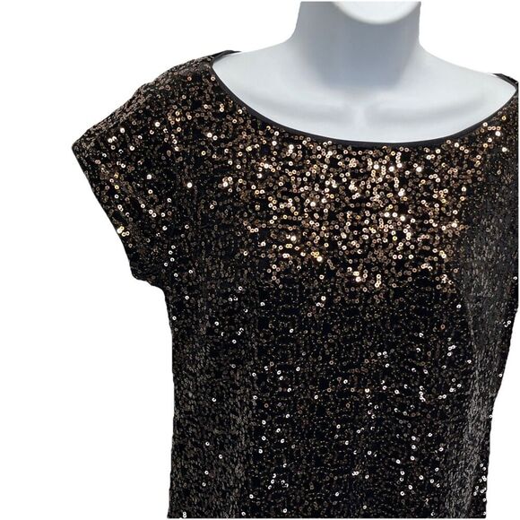 Eliza J Sequin Sheath Dress Womens Size 8 Brown Bronze Cap Sleeve Cocktail - Picture 4 of 12